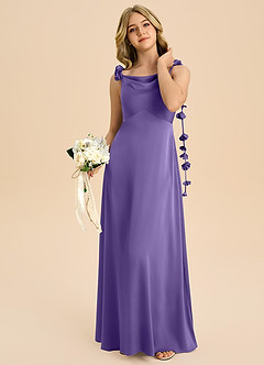 Azazie Gumdrop Junior Tahiti Empire Pleated Stretch Satin Dress image2