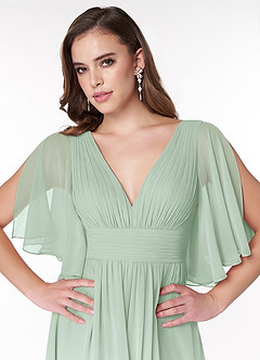 Azazie Temeka Abiti da Damigella Abito A-Line in Chiffon Increspato Agave image6