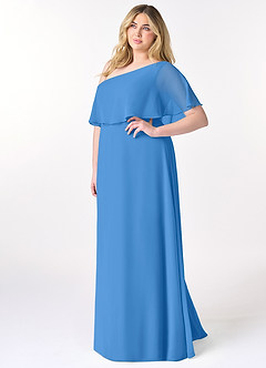 Azazie Lizzy Bridesmaid Dresses Blue Jay A-Line One Shoulder Chiffon Dress image10