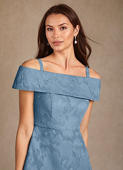 Azazie Medford Mère de la mariée Robes Robe Trapèze en Blumen-Burnout Épaule décolletée Acier Bleuté image7