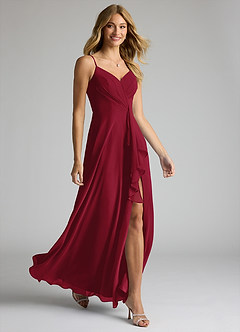 Azazie Akita Bridesmaid Dresses Burgundy A-Line Chiffon Dress image2