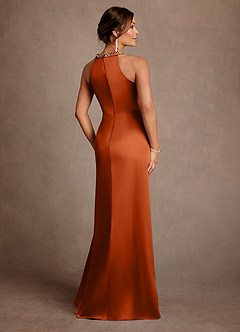 Azazie Lawrence 신부의 어머니 드레스 A라인 주름진 스트레치 새틴 플로어 길이 드레스 image3