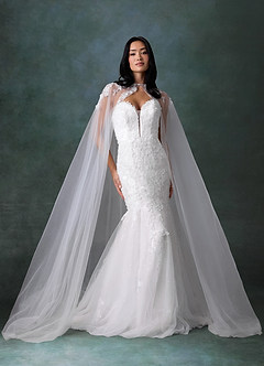 Azazie Chelley Vestidos de novia Vestido Diamante Blanco de Tul de Corte Sirena con Palabra de honor image8
