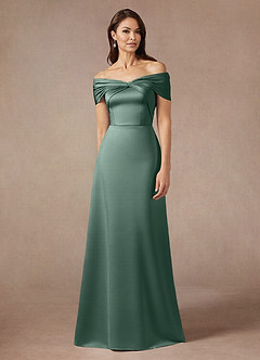 Azazie Amelia Mère de la mariée Robes Robe Trapèze en Satin extensible Épaule décolletée Eucalyptus image1