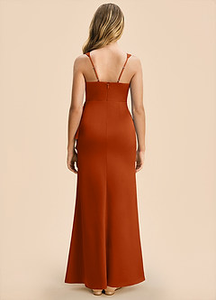 Azazie Adrienne Junior Burnt Orange Sheath Pleated Stretch Satin Dress image2
