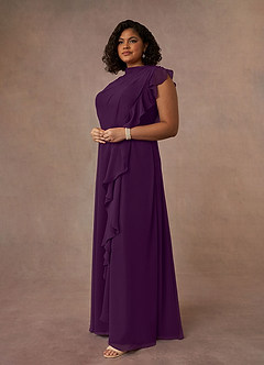 Azazie Narine Mother of the Bride Dresses Grape A-Line High Neckline Pleated Chiffon Dress image14