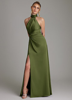 Azazie Gracelynn Vestidos de damas de honor Vestido de Oliva de Satén Elástico de Corte Recto con Plisado image5