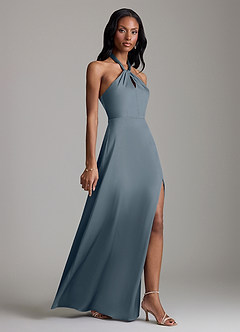 Azazie Tracie Bridesmaid Dresses Twilight A-Line Side Slit Stretch Satin Dress image3