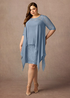 Azazie Flo Kleider für die Brautmutter A-Linie Spitze Chiffon Kleid Staubblau image6