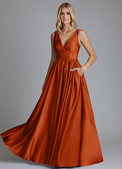 Azazie Delmie Jurken voor bruidsmeisjes Jurk van Stretch Satijn met A-Lijn Korset Verbrande Sinaasappel image6