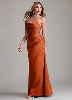 Azazie Lucille Vestidos de damas de honor Vestido de Naranja Quemada de Satén Elástico de Corte Sirena Convertible con Sin tirantes image3