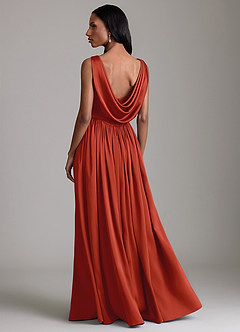 Azazie Novi Robes de demoiselle d'honneur Robe Trapèze en Satin extensible avec poches Rouille image2
