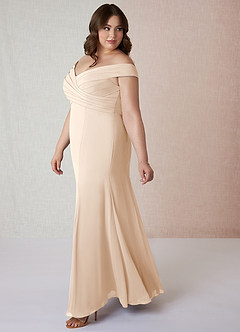 Azazie Lecia Vestidos de damas de honor Vestido de Alabastro Blanco de Gasa de Imperio Convertible con Plisado fuera del hombro image10