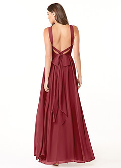 Azazie Dionne Bridesmaid Dresses Pomegranate A-Line Corset Chiffon Dress image2