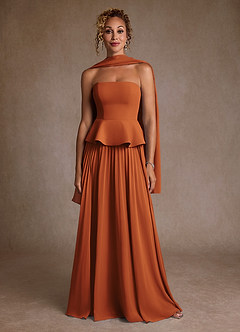 Azazie Josabeth vestidos de madre de la novia Vestido de Canela de Gasa de Corte en A con Plisado image5