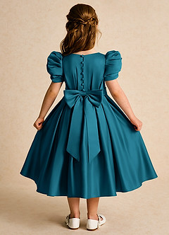 Azazie Miriam Abiti da Ragazza di Fiori Abito Principessa in Raso Opaco Plissettato Blu Inchiostro image1