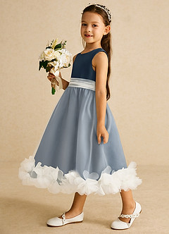 Azazie Stardust Blumenmädchenkleider A-Linie ärmellos Organza Kleid Neptunblau image3