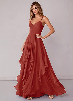 Azazie Zaina Bridesmaid Dresses Terracotta A-Line Chiffon Dress image5