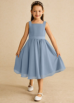 Azazie Ari Flower Girl Dresses Dusty Blue A-Line Sleeveless Chiffon Dress image2