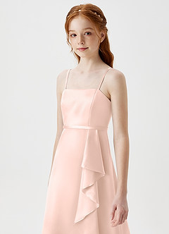 Azazie Kaylee Junior Robe Trapèze en Satiné métallisé avec ceinture Or Rose image6