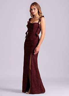 Azazie Jessamine Final Sale Cabernet Mermaid Corset Floral Burnout Dress image4