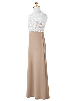 Azazie Rana Junior Taupe A-Line Lace Chiffon Dress image7