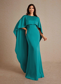 Azazie Eli Abiti per la Madre della Sposa Abito Tubino in Raso Elasticizzato Scollo a barca Verde Acqua image3