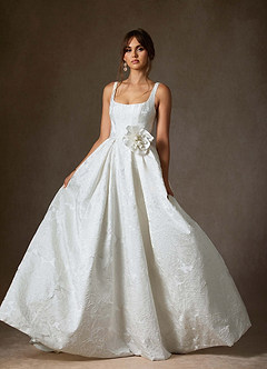 Azazie Ruby Wedding Dresses Diamond White Ball-Gown with Pockets Floral Jacquard Dress image3