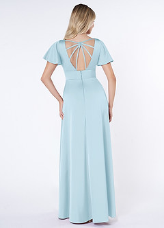 Azazie Lani Brautjungfernkleider A-Linie Volantärmel Stretch-Satin Kleid Himmelblau image2