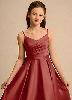 Azazie Sweets Junior Formal vestidos de niña de las flores Vestido de Terracota de Satin Mate de Corte En A con Plisado image6