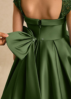 Azazie Genie Flower Girl Dresses Olive Ball-Gown Off the Shoulder Matte Satin Dress image5