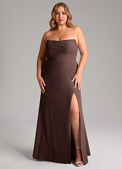 Azazie Saige Vestidos de damas de honor Vestido de Ganache de Gasa de Corte en A Convertible con Vestidos sin tirantes image16