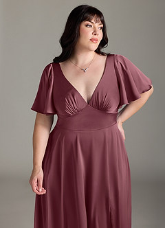 Azazie Kimber Bridesmaid Dresses Desert Rose A-Line Ruched Stretch Satin Dress image11
