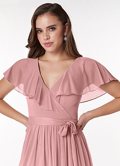 Azazie Jael Bridesmaid Dresses Dusty Rose A-Line V-Neck Mesh Dress image5