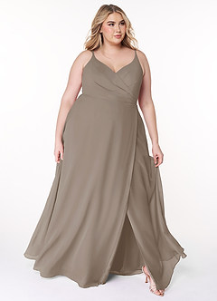 Azazie Lennon Bridesmaid Dresses Taupe A-Line Lace Chiffon Dress image9