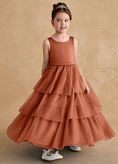 Azazie Megallie Flower Girl Dresses Cedar Rose A-Line Bow Tulle Dress image3