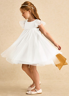 Azazie Munchkin Abiti da Ragazza di Fiori Abito A-Line in Tulle Fiocco Avorio Caramello image5