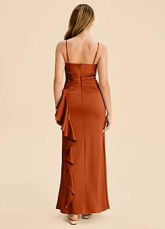 Azazie Lyla Junior Burnt Orange Mermaid Pleated Stretch Satin Dress image2