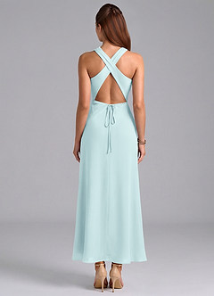 Azazie Evadne Abiti da Damigella Abito Tubino in Chiffon Plissettato Sea Glass image6