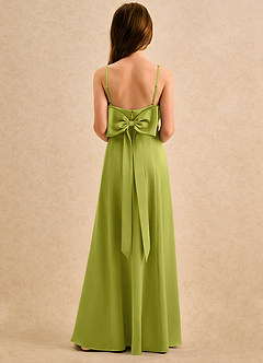 Azazie Chamomile Girls Formal Flower Girl Dresses Lemongrass A-Line Pleated Stretch Satin Dress image5