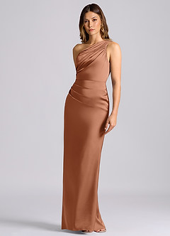 Azazie Akilah Brudtärnklänningar Klä av Sjöjungfru i Stretch Satin Ena axeln Bronzer image6