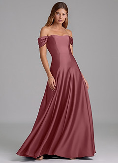 Azazie Seriana 신부 들러리 드레스 A라인 오프 더 숄더 스트레치 새틴 바닥 길이 드레스 image4