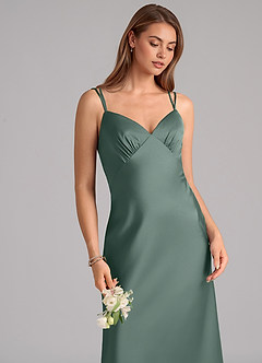 Azazie Suttona Bridesmaid Dresses Sea Moss A-Line Pleated Stretch Satin Dress image7