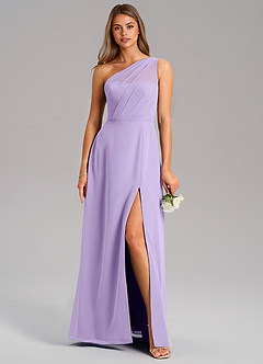 Azazie Phaedra Bridesmaid Dresses Lilac A-Line One Shoulder Chiffon Dress image3