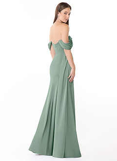Azazie Amyra Vestidos de damas de honor Vestido Agave de Satén Elástico de Corte Sirena Convertible con Hombros descubiertos image5