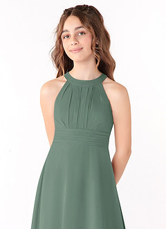 Azazie Linna Junior Eucalyptus A-Line Pleated Chiffon Dress image4