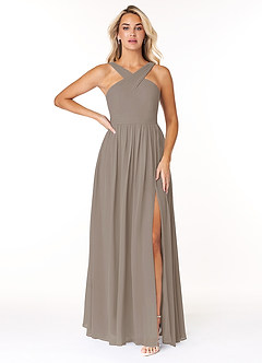 Azazie Elvira Bridesmaid Dresses Taupe A-Line Pleated Chiffon Dress image1