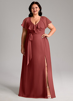 Azazie Lainey Bridesmaid Dresses Terracotta A-Line with Pockets Chiffon Dress image8