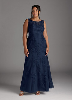 Azazie Whilhelmina Mother of the Bride Dresses Dark Navy Mermaid Lace Chiffon Dress image4