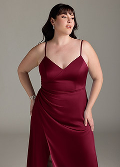 Azazie Marchella Bridesmaid Dresses Burgundy A-Line Corset Stretch Satin Dress image11